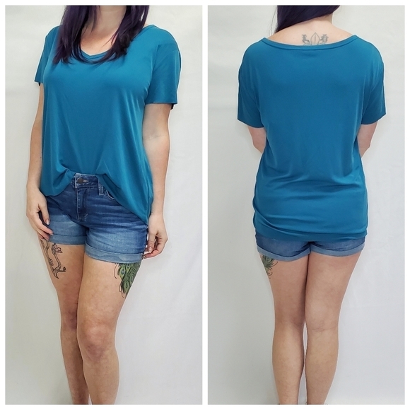 Double Zero Tops - Double Zero Solid Blue Short Sleeve Top